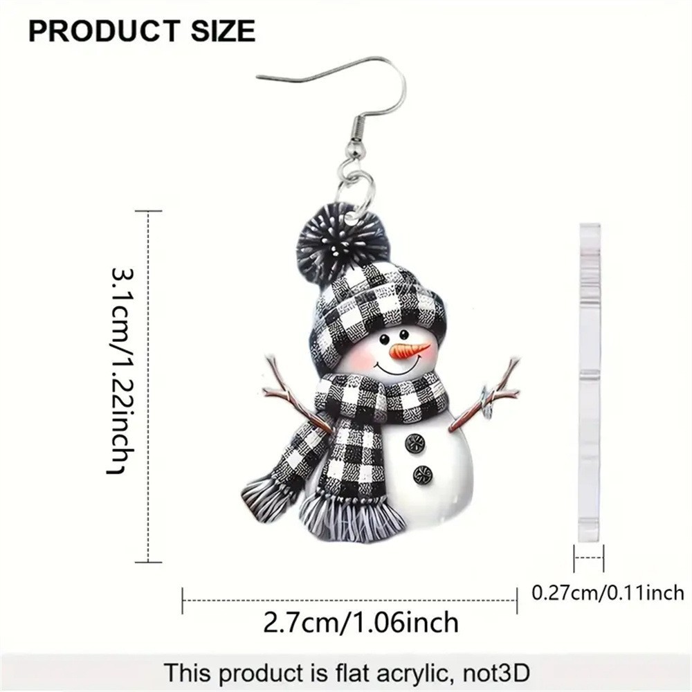 Christmas Black Snowman Design Acrylic Earrings