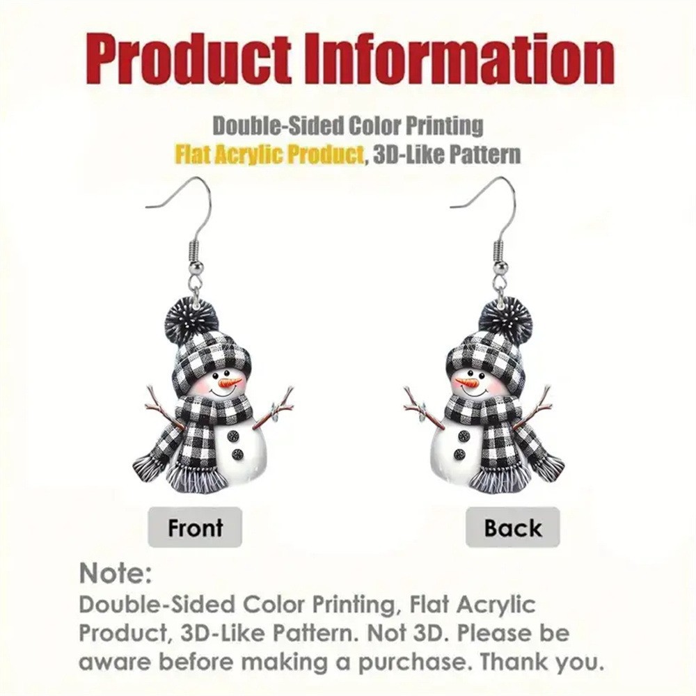 Christmas Black Snowman Design Acrylic Earrings