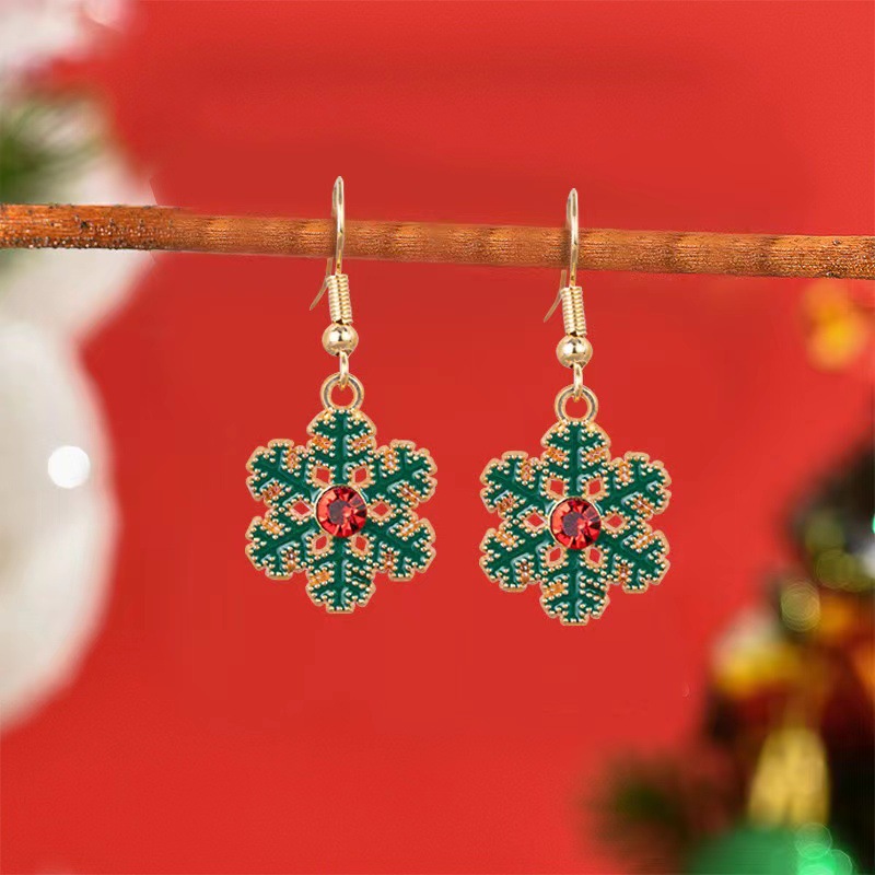 Christmas Green Snowflake Design Alloy Earrings