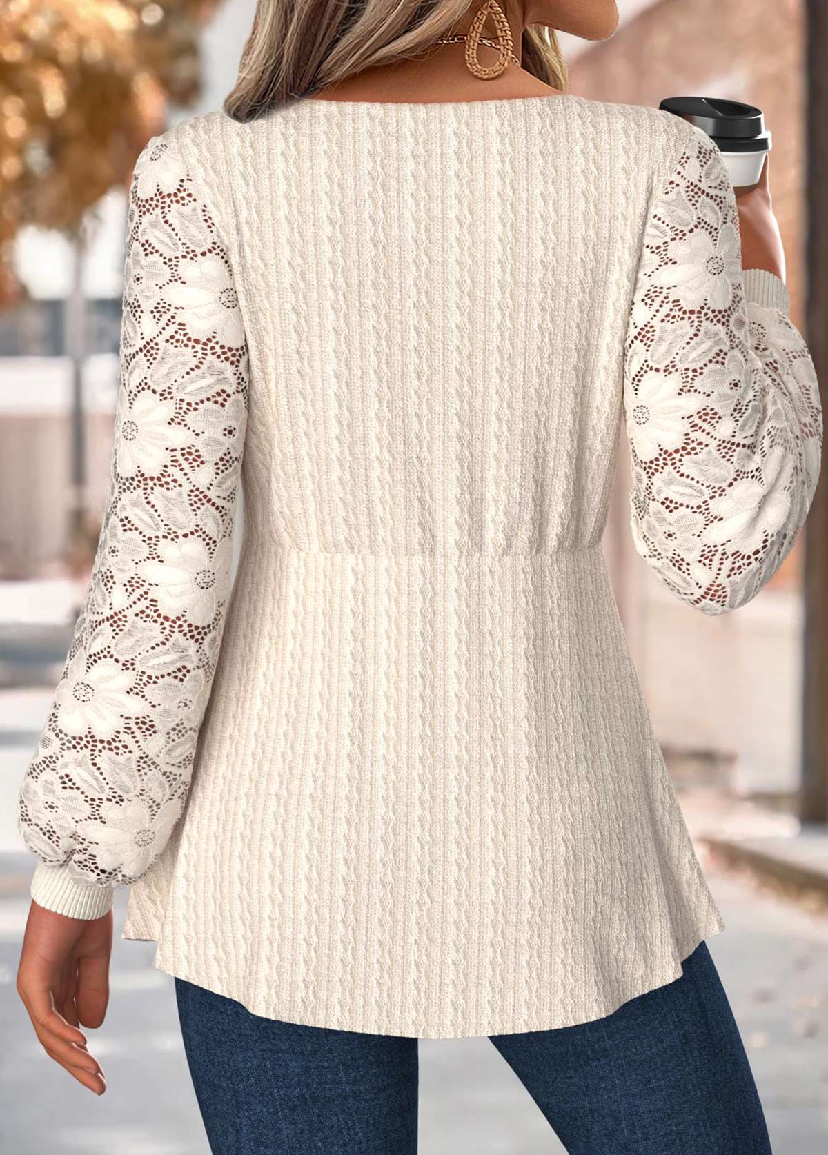 Tummy Coverage Beige Long Sleeve Round Neck T Shirt