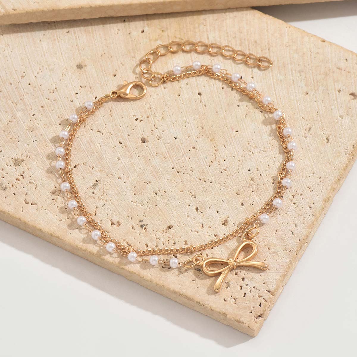 Golden Color Bow Alloy Detail Anklet