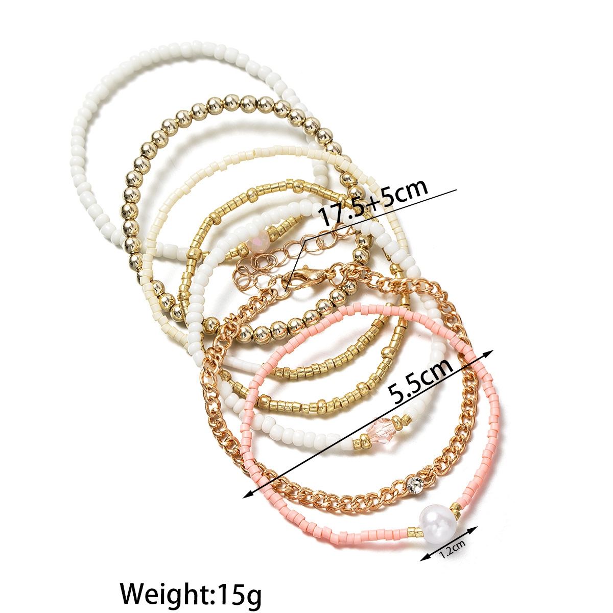 Golden Pearl Beaded Crystal Bracelet Set