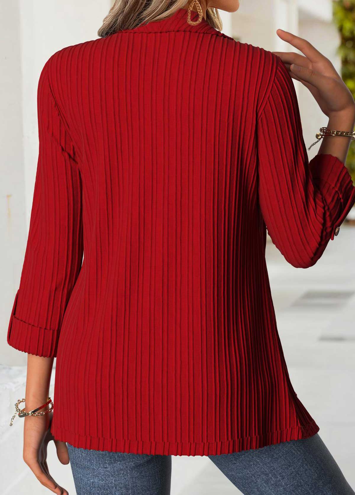 Tummy Coverage Red Long Sleeve Square Neck Blouse