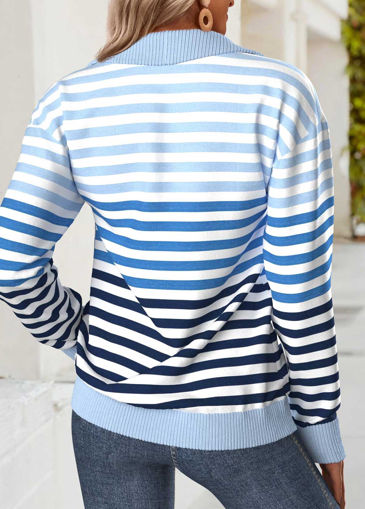 Striped Tummy Coverage Blue Long Sleeve Sweatshirt