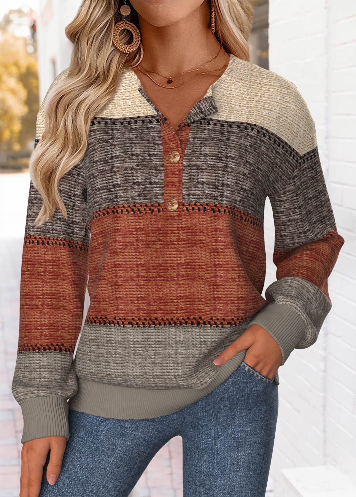 Striped Tummy Coverage Multi Color Long Sleeve Sweatshirt