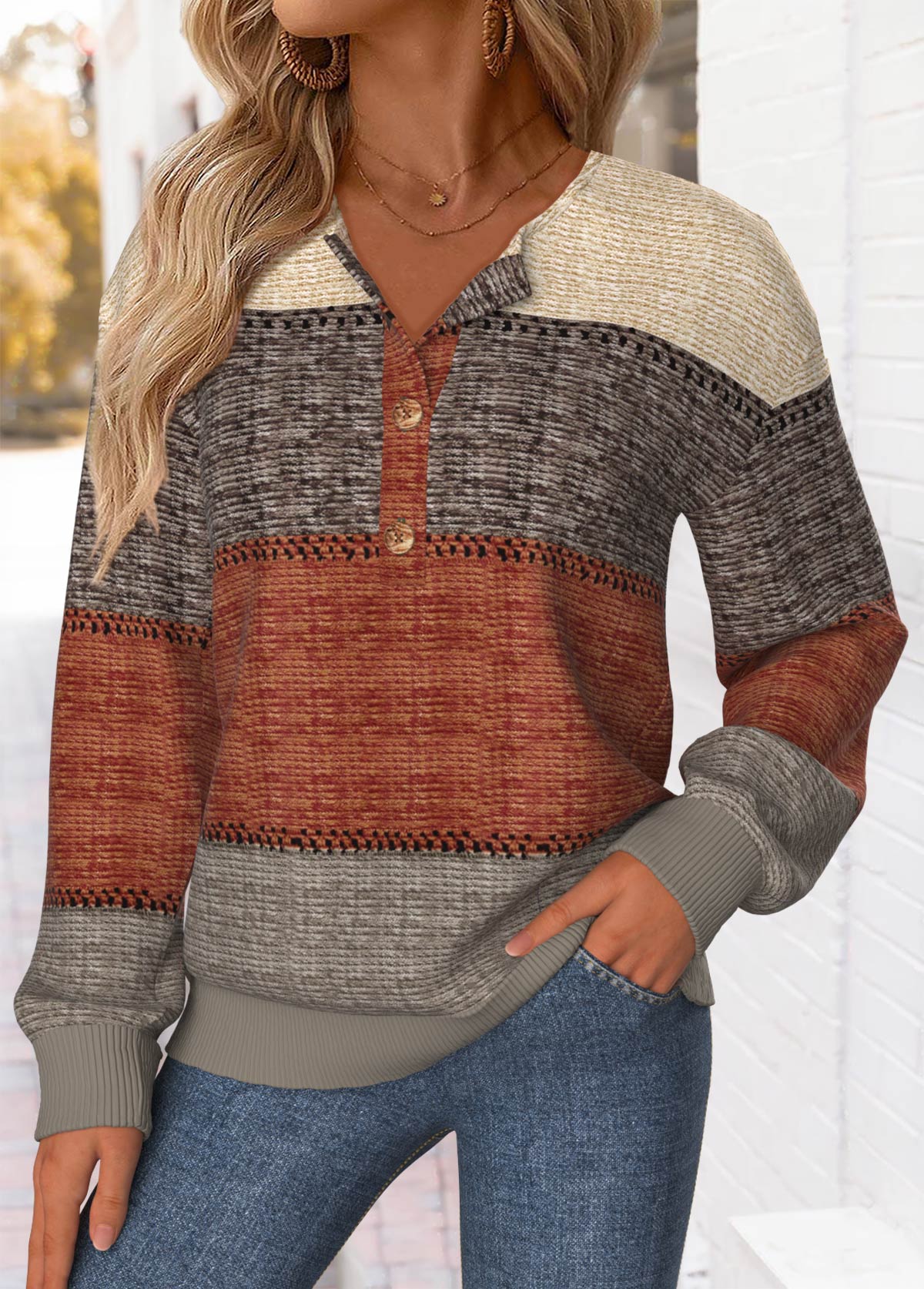 Striped Tummy Coverage Multi Color Long Sleeve Sweatshirt