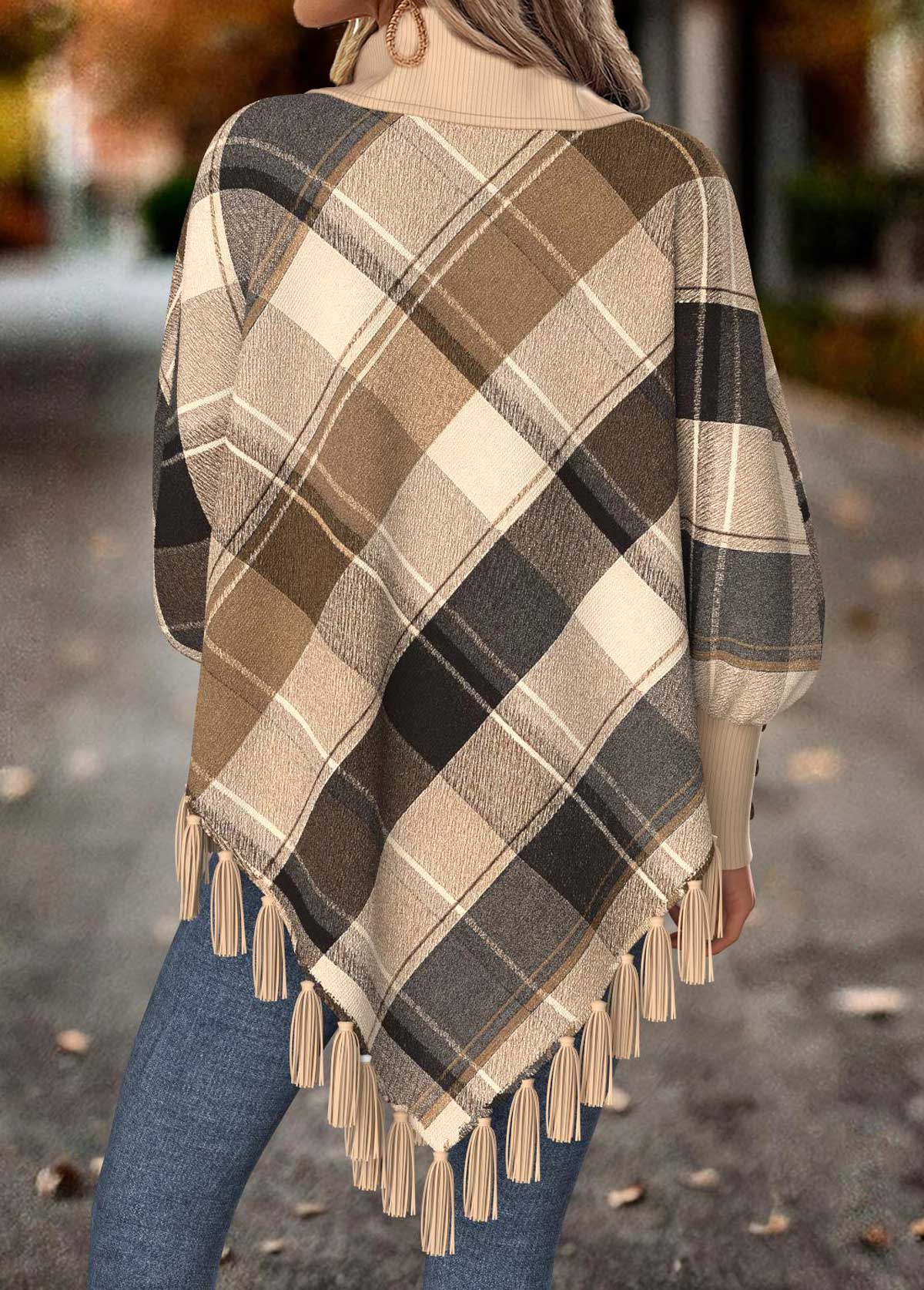 Plaid Tummy Coverage Light Camel Long Sleeve Sweatshirt
