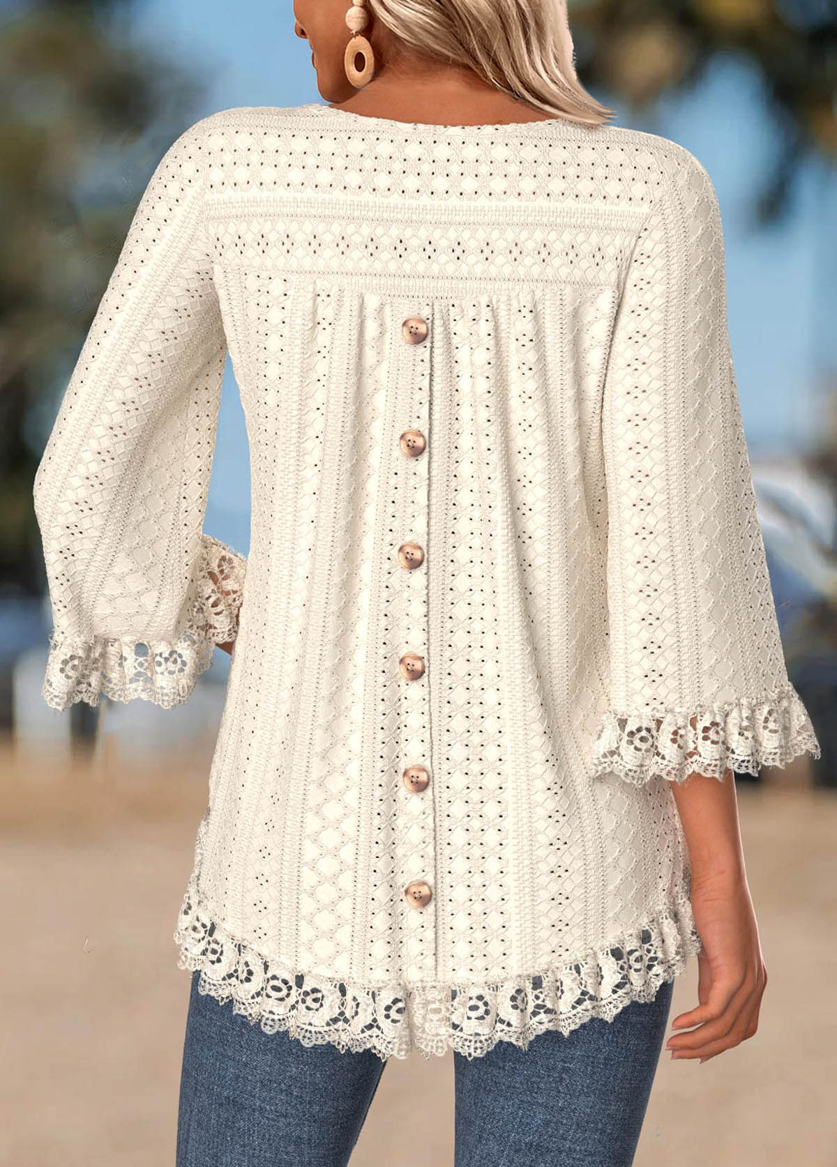 Tummy Coverage Beige 3/4 Sleeve Round Neck T Shirt