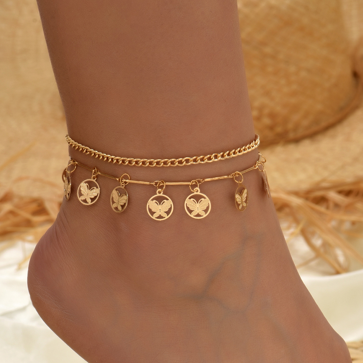 Golden Color Butterfly Alloy Detail Anklets