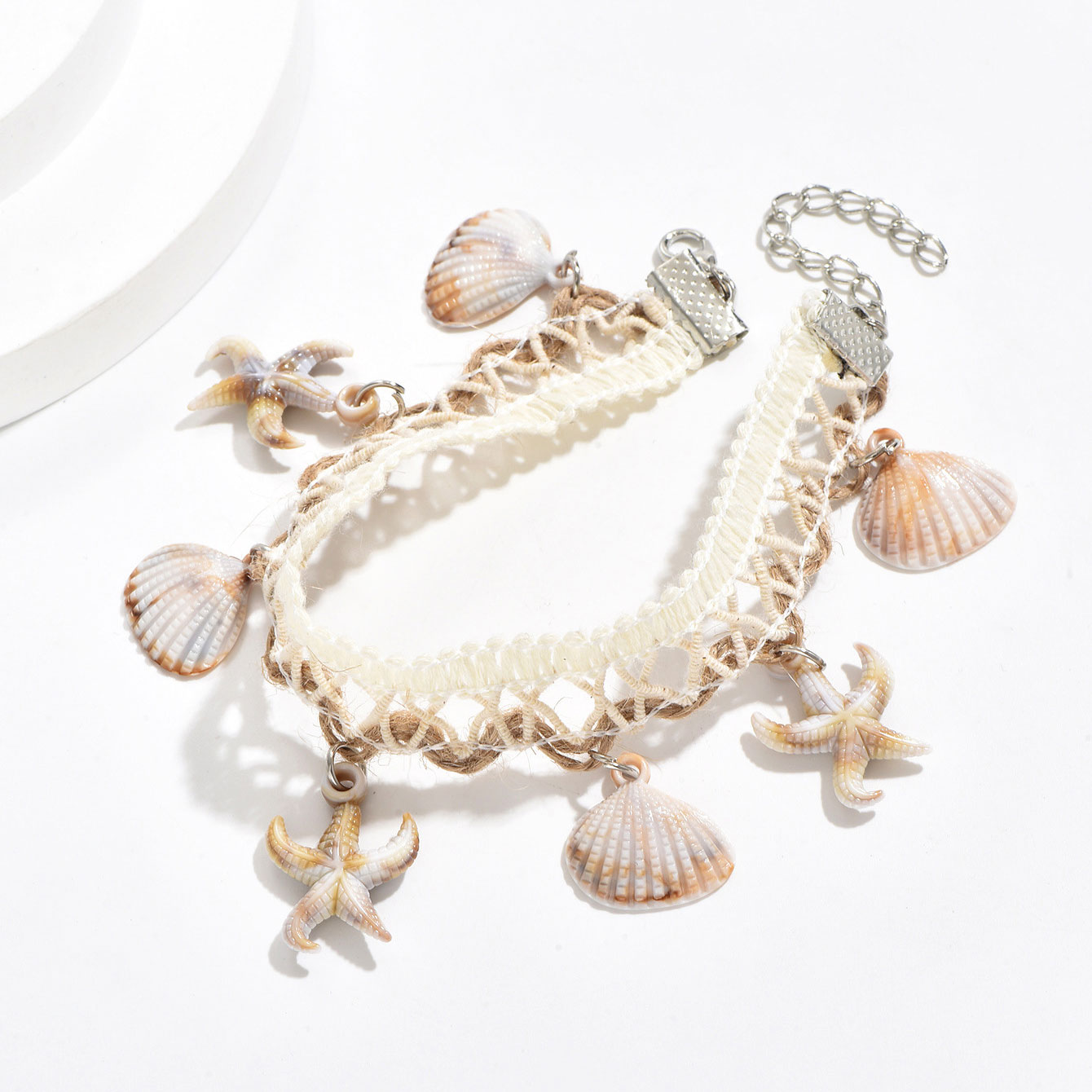 Beige Shell Woven Tassel Design Anklet