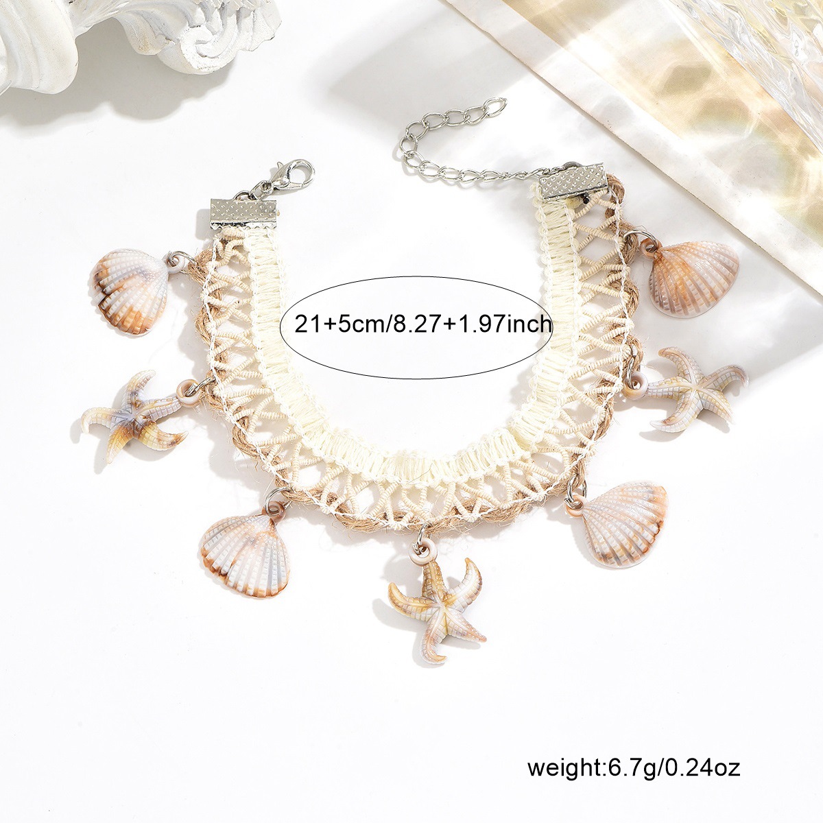 Beige Shell Woven Tassel Design Anklet