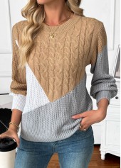 Tummy Coverage Dark Camel Long Sleeve Round Neck Sweater