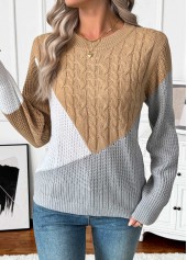 Tummy Coverage Dark Camel Long Sleeve Round Neck Sweater
