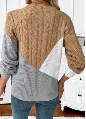 Tummy Coverage Dark Camel Long Sleeve Round Neck Sweater