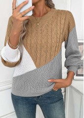 Tummy Coverage Dark Camel Long Sleeve Round Neck Sweater