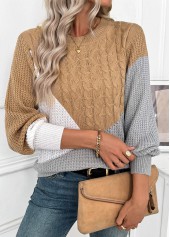 Tummy Coverage Dark Camel Long Sleeve Round Neck Sweater