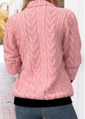 Tummy Coverage Pink Long Sleeve Turn Down Collar Sweatshirt