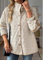 Tummy Coverage Beige Long Sleeve Stand Collar Coat