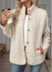 Tummy Coverage Beige Long Sleeve Stand Collar Coat