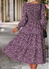 Ditsy Floral Print Tummy Coverage Purple Long Sleeve Dress