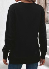 Tummy Coverage Black Long Sleeve Round Neck Sweatshirt