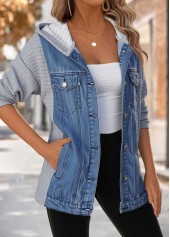 Tummy Coverage Denim Blue Long Sleeve Hooded Coat