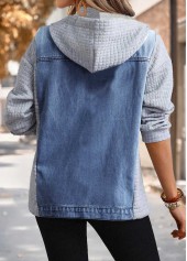 Tummy Coverage Denim Blue Long Sleeve Hooded Coat