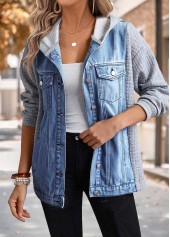 Tummy Coverage Denim Blue Long Sleeve Hooded Coat