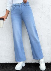 Pocket Denim Blue Straight Leg Button Fly Jeans