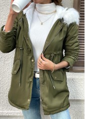 Tummy Coverage Olive Green Long Sleeve Hooded Coat