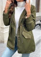 Tummy Coverage Olive Green Long Sleeve Hooded Coat