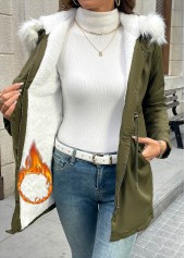 Tummy Coverage Olive Green Long Sleeve Hooded Coat