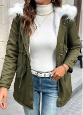 Tummy Coverage Olive Green Long Sleeve Hooded Coat