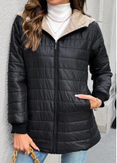 Tummy Coverage Black Long Sleeve Hooded Coat