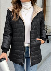 Tummy Coverage Black Long Sleeve Hooded Coat