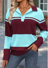 Geometric Print Wine Red Long Sleeve Sweatshirt