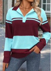 Geometric Print Wine Red Long Sleeve Sweatshirt