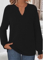 Black Long Sleeve Split Neck Sweatshirt