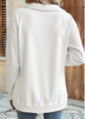 Tummy Coverage White Long Sleeve Turn Down Collar Sweatshirt