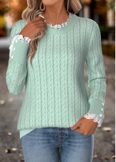 Curved Hem Mint Green Long Sleeve Round Neck Sweatshirt