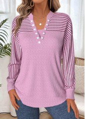 Geometric Print Tummy Coverage Light Pink Long Sleeve Sweatshirt