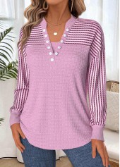 Geometric Print Tummy Coverage Light Pink Long Sleeve Sweatshirt