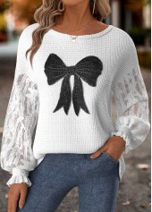 Geometric Print Tummy Coverage Raw White Long Sleeve Sweatshirt