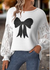 Geometric Print Tummy Coverage Raw White Long Sleeve Sweatshirt