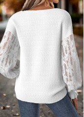 Geometric Print Tummy Coverage Raw White Long Sleeve Sweatshirt