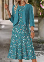 Ditsy Floral Print Tummy Coverage Dress and Cardigan