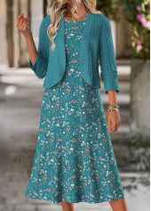 Ditsy Floral Print Tummy Coverage Dress and Cardigan
