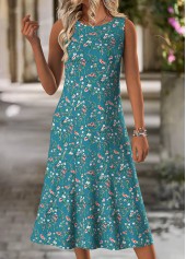 Ditsy Floral Print Tummy Coverage Dress and Cardigan