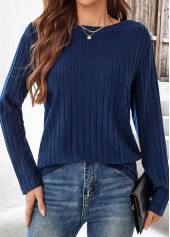 Navy Long Sleeve Round Neck T Shirt