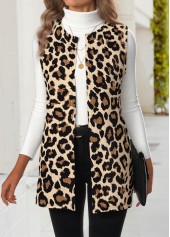 Leopard Multi Color Sleeveless Round Neck Waistcoat